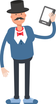 Gentleman in Top Hat Character Talking on Smartphone png