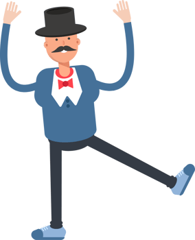 Gentleman in Top Hat Character Relaxing and Rising Hands Illustration png
