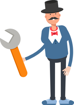 Gentleman in Top Hat Character Holding Wrench Tool png