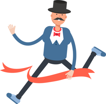 Gentleman in Top Hat Character Running at Finish Line png