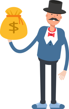 Gentleman in Top Hat Character Holding Dollar Sack png