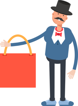 Gentleman in Top Hat Character Holding Shopping Bag png