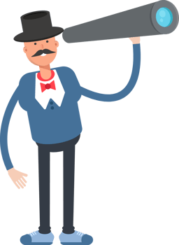 Gentleman in Top Hat Character Using Binoculars png