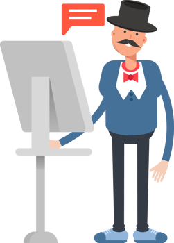 Gentleman in Top Hat Character Working on Computer png
