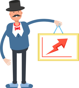 Gentleman in Top Hat Character Holding Arrow Chart png