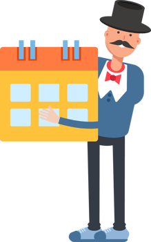 Gentleman in Top Hat Character Holding Calendar png