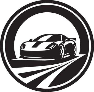 Black and white sports car logo in a circle vector