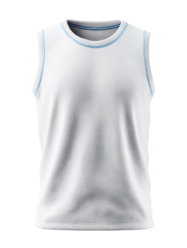 Clean White Sleeveless Shirt with Blue Accent for Active Wear png