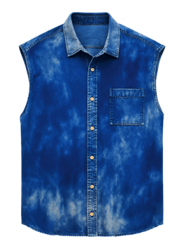 Blue Denim Sleeveless Shirt with Button Closure and Pocket Detail png
