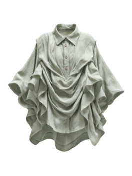 Elegant Draped Shirt in Soft Green Fabric with Unique Ruffle Design png