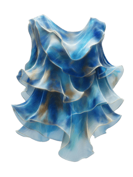 Elegant flowing dress with blue and turquoise wave pattern design png