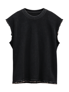 Black Oversized Sleeveless T-Shirt with Distressed Hem Design png