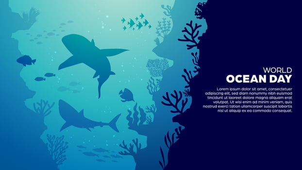 World Ocean Day Background - Shark in Deep Sea Illustration vector