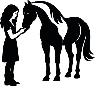 Girl and horse silhouette for emotional bond themes, Equine care design with child and horse vector