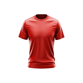 A realistic render of a blank red t-shirt template for apparel design mockups png