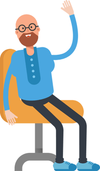 Bald and Beard Man Character Sitting on Chair png
