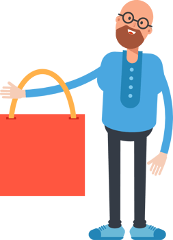 Bald and Beard Man Character Holding Shopping Bag png