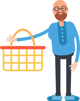 Bald and Beard Man Character Holding Shopping Basket png
