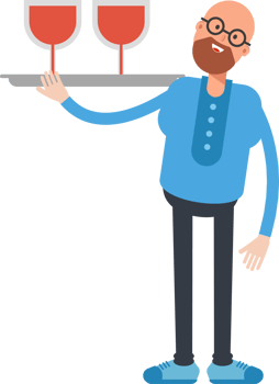 Bald and Beard Man Character Serving Wine Illustration png