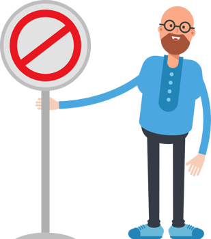 Bald and Beard Man Character and Prohibition Signage png