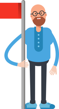 Bald and Beard Man Character Holding Red Flag Pole png