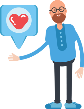 Bald and Beard Man Character and Heart Message png