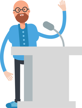 Bald and Beard Man Character Speaking on Podium png