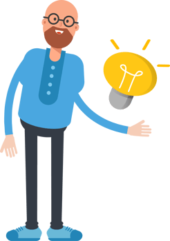 Bald and Beard Man Character and Light Bulb png