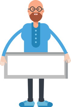Bald and Beard Man Character and Blank Signage png