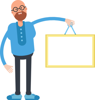 Bald and Beard Man Character Holding Blank Signage png