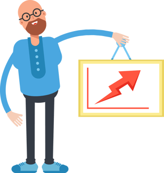 Bald and Beard Man Character Holding Arrow Chart png