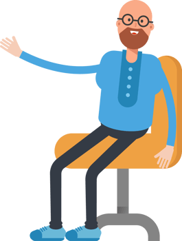 Bald and Beard Man Character Sitting on Office Chair png
