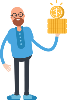 Bald and Beard Man Character Holding Dollar Coins png