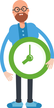 Bald and Beard Man Character Holding Green Clock png