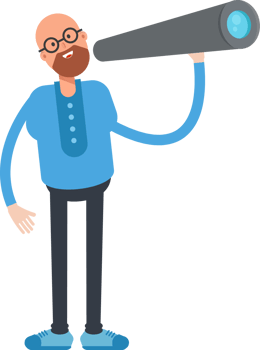 Bald and Beard Man Character Using Binoculars png