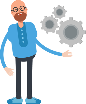 Bald and Beard Man Character Holding Gears png