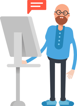 Bald and Beard Man Character Working on Computer png