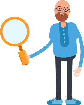 Bald and Beard Man Character Holding Magnifier png