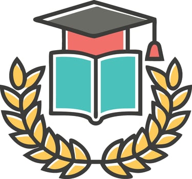 Academic emblem featuring graduation cap open book and laurel wreath perfect for educational design vector