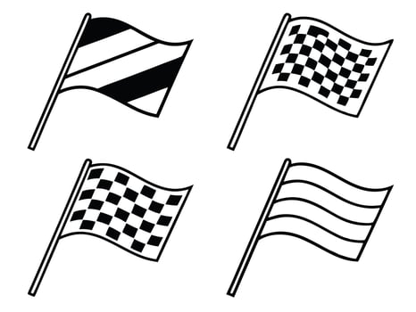 Set of four racing flags in black and white outlines for speed and competition concepts vector