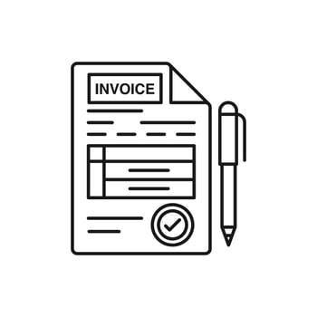 Invoice flat line icon. Receipt, paper with pen sign. Thin linear logo for legal financial services, accountancy. vector