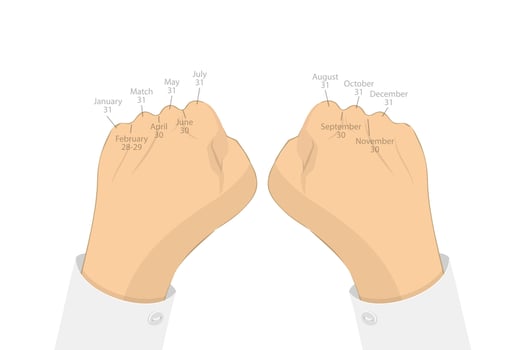 3D Isometric Flat Illustration of Knuckle Trick, Determining the Length of Months vector