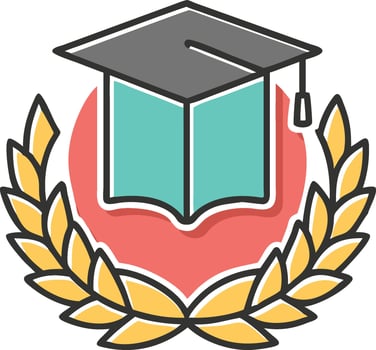 A colorful graduation cap and laurel wreath symbolizing academic achievement and higher education vector