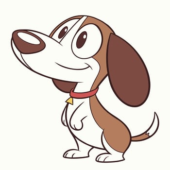 Happy cartoon brown dog standing. Illustration isolated on white background. Side view. vector