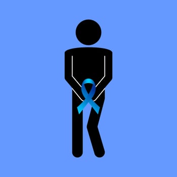 Man holding blue prostate cancer awareness ribbon. health support and men's health care concept for awareness campaigns, medical posters, and prevention initiatives. vector