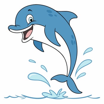 Cartoon funny dolphin .Illustration isolated on white background. Side view. vector