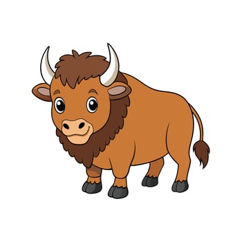Cartoon style brown bison illustration, isolated on white background vector