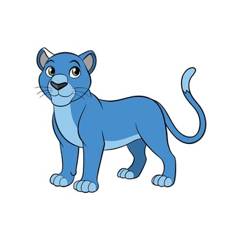 Cartoon blue panther standing on white background digital illustration vector