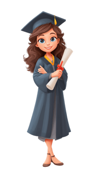 Joyful Female Graduate in Cap and Robe. Cartoon Style for Graduation Events and Invitations png