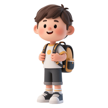 Cartoon boy with backpack ready for school png
